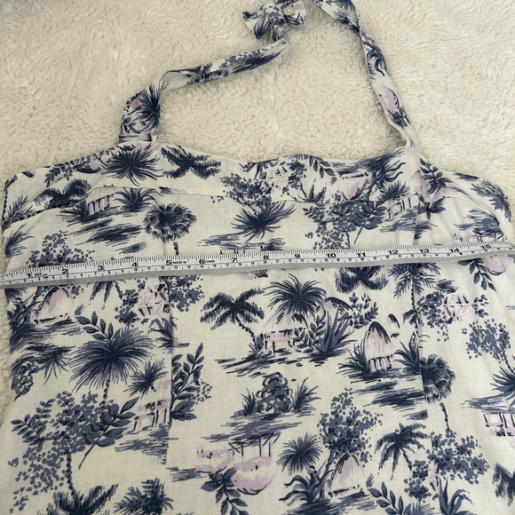 Abercrombie & Fitch Linen Blend Halter Mini Dress Size LP Blue White Tropical‎ - Picture 4 of 7
